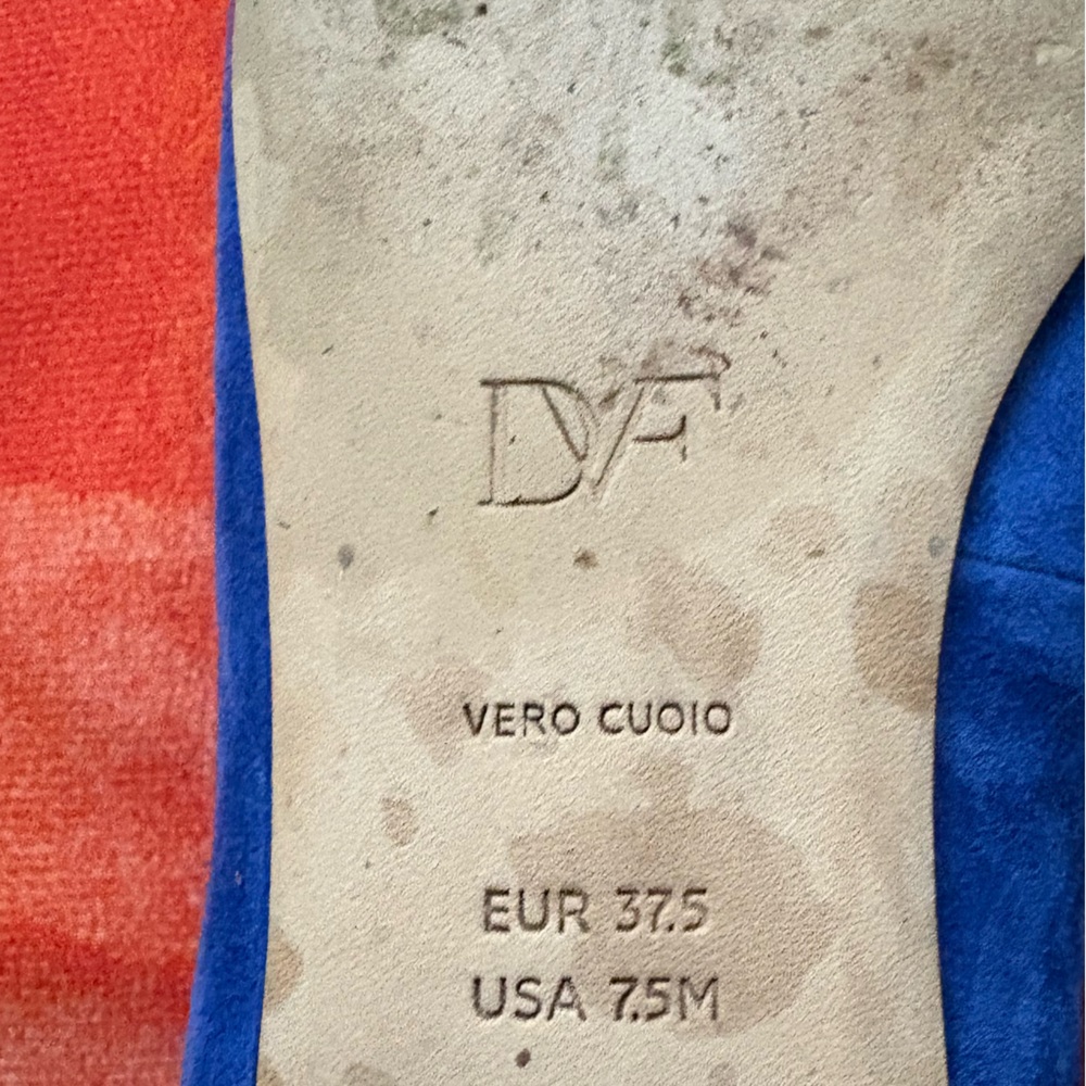 Diane von Furstenberg size 7.5 blue suede ankle wrap flats - Picture 9 of 11
